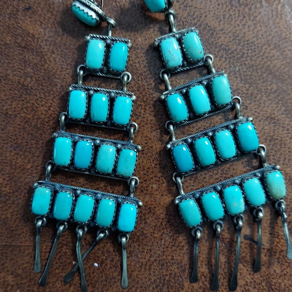 Sterling turquoise vintage earrings signed Ashley